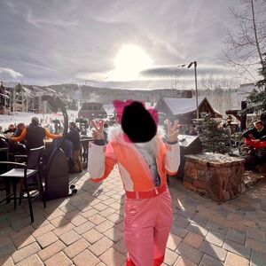 Bold Pink and Orange Ski Outfit